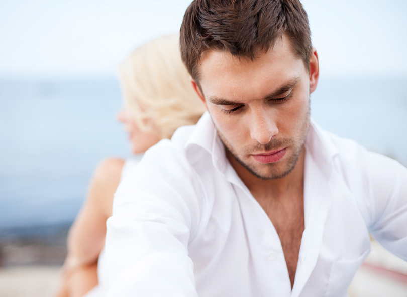 stressed man with man outside dating and relationships concept - stressed man with man outside